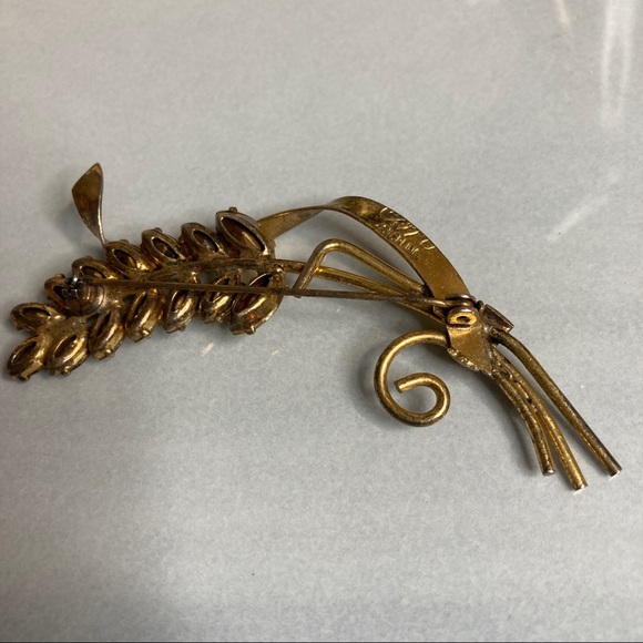Vintage Coro Sterling Vermeil Wheat Brooch with Citrine Glass - Picture 9 of 13